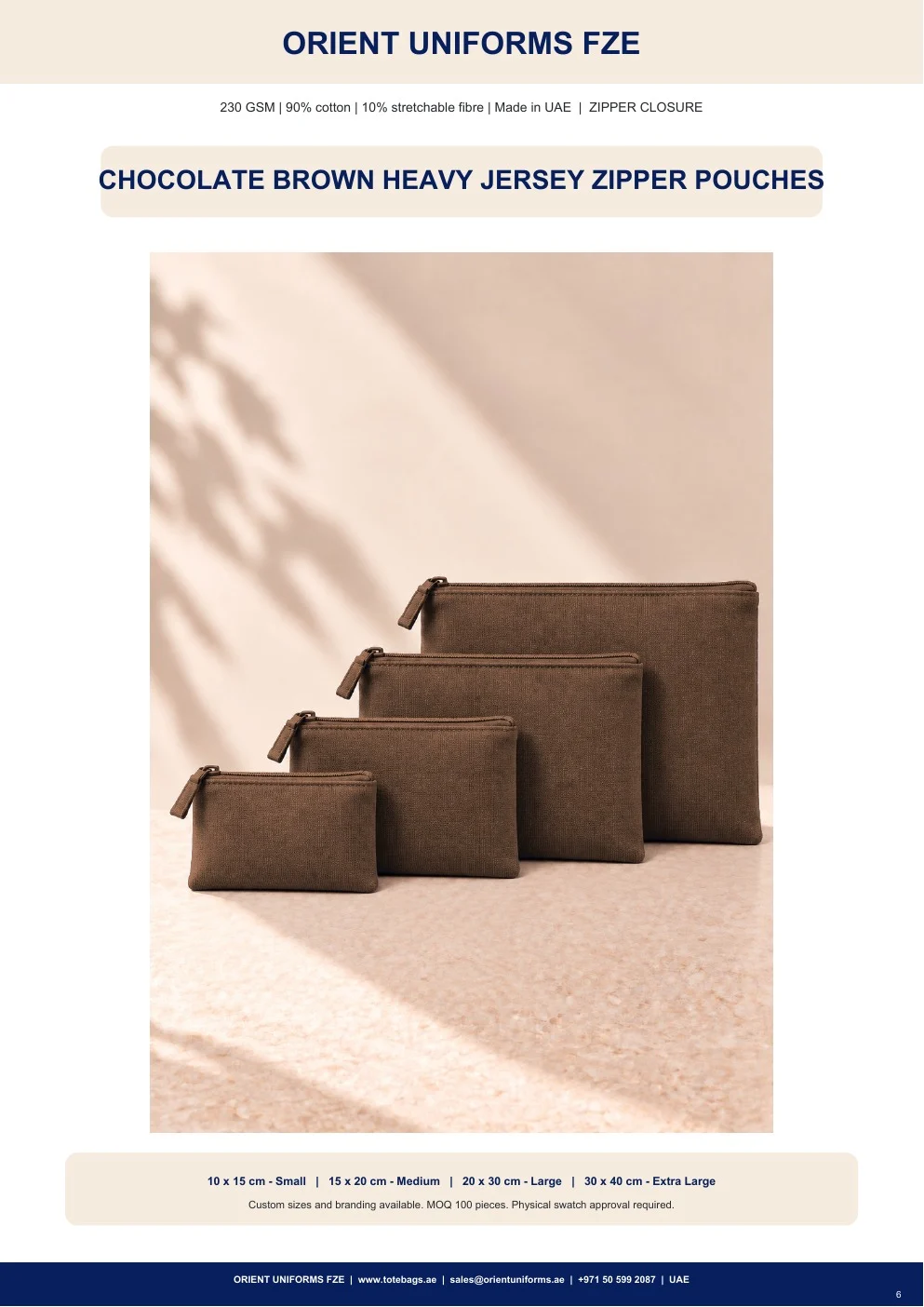 Chocolate Brown Heavy Jersey Zipper Pouches