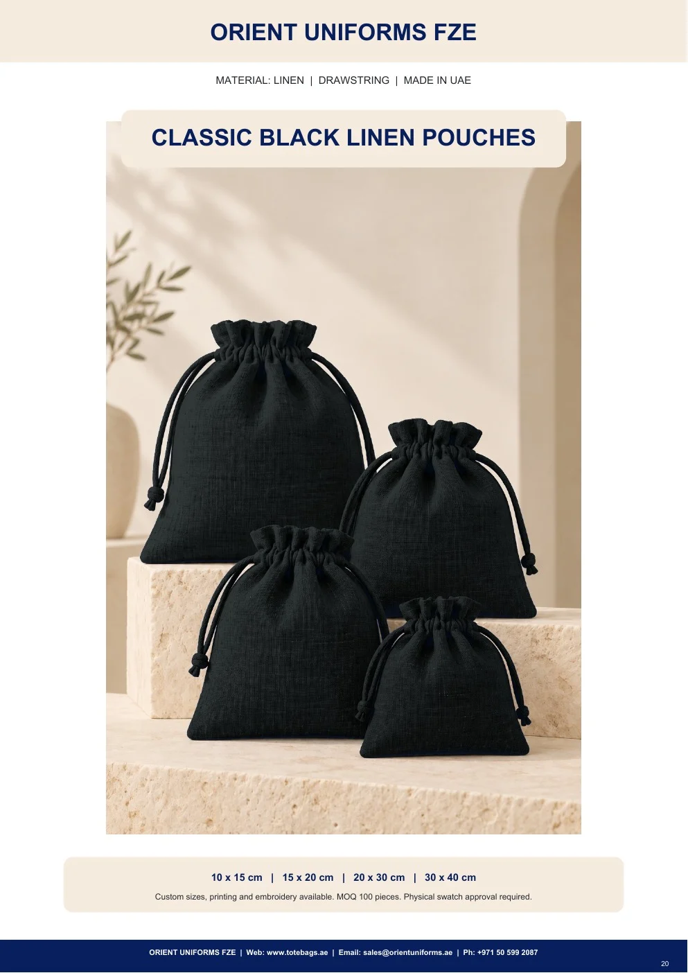Classic Black Linen Drawstring Pouches Classic Black Linen Drawstring Pouches