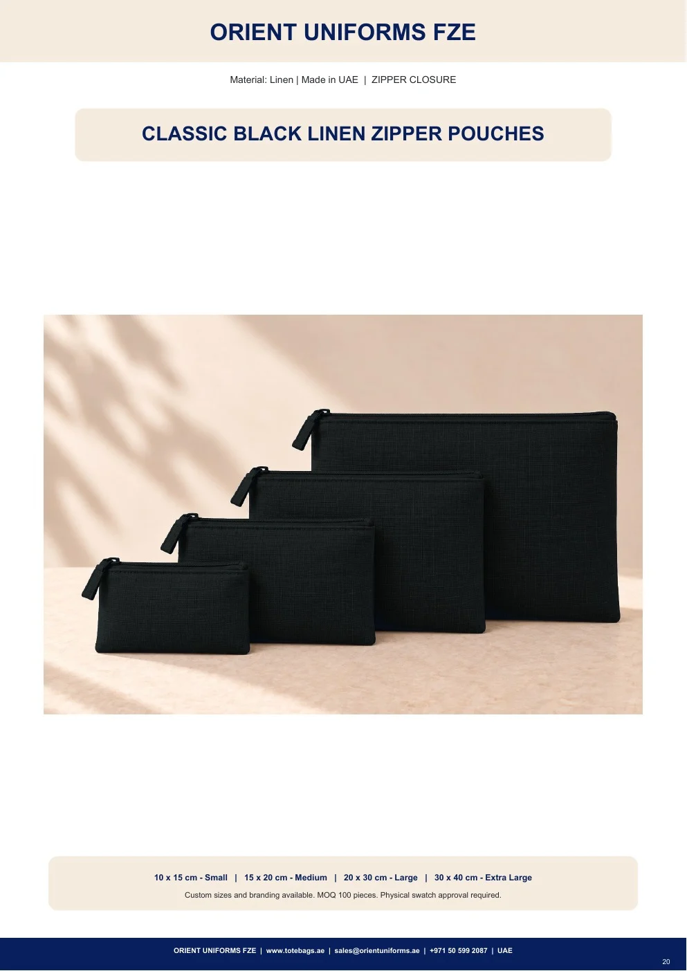 Classic Black Linen Zipper Pouches