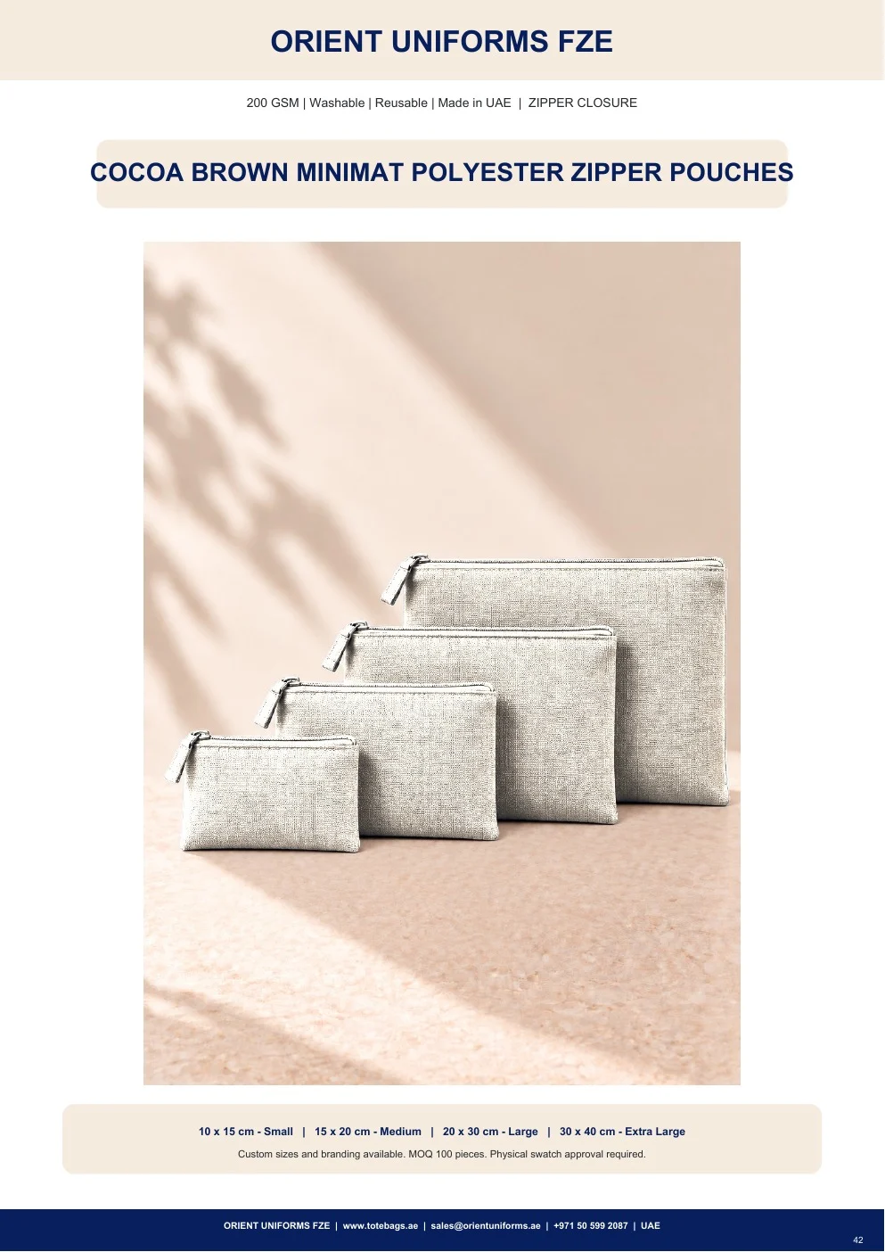 Cocoa Brown Minimat Polyester Zipper Pouches