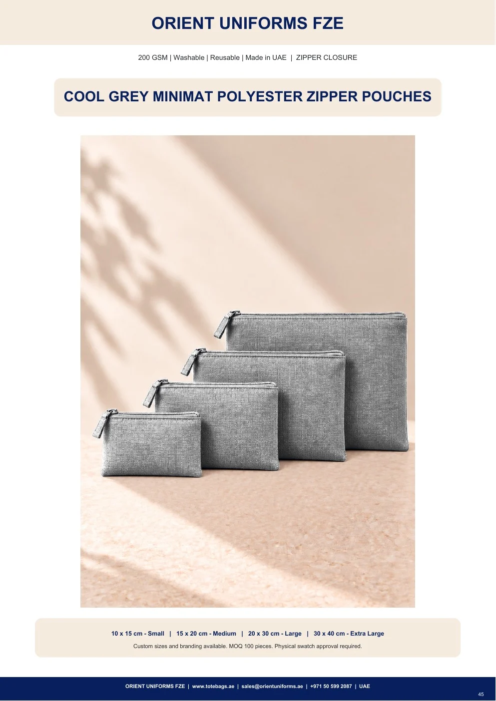 Cool Grey Minimat Polyester Zipper Pouches