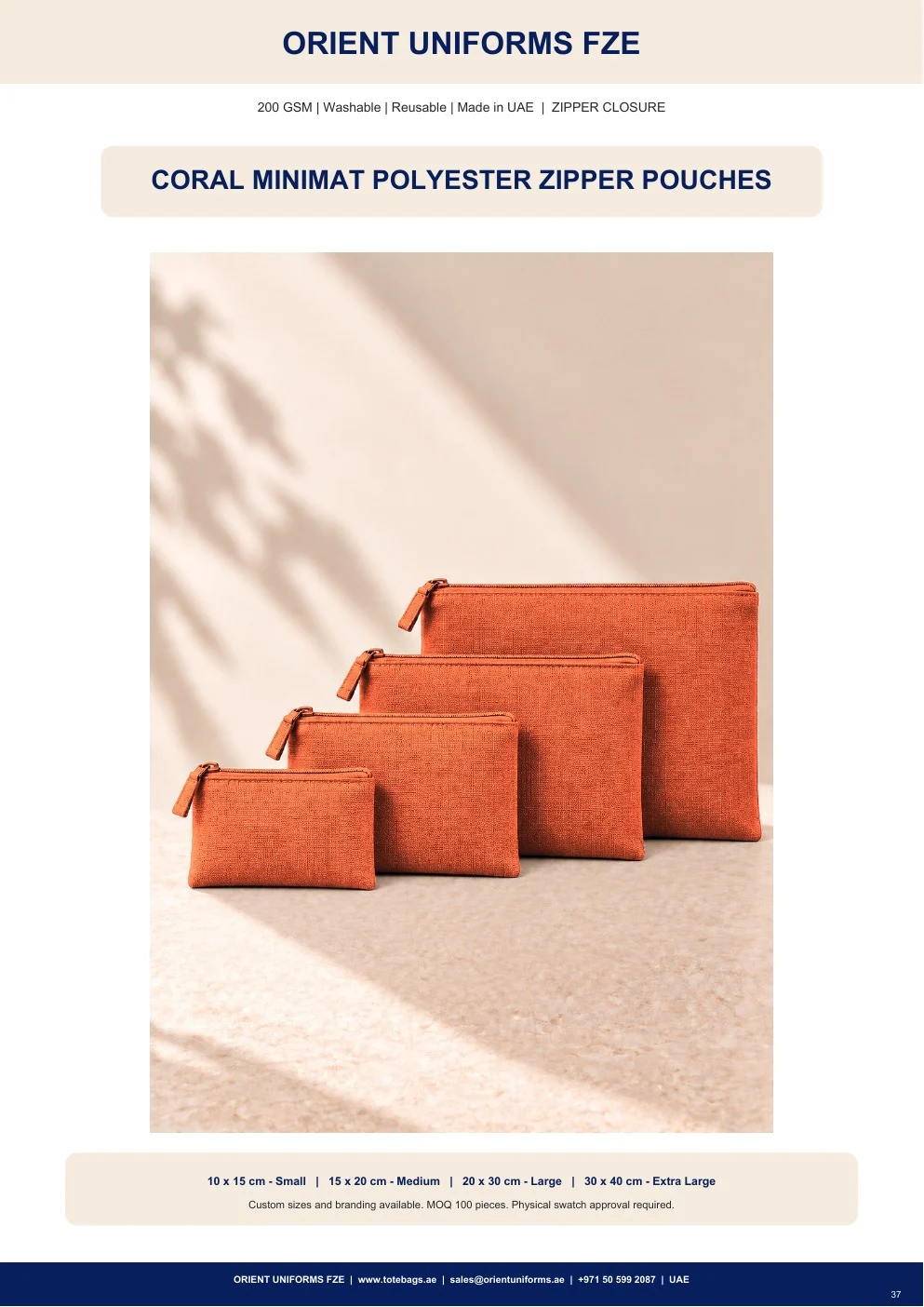 Coral Minimat Polyester Zipper Pouches