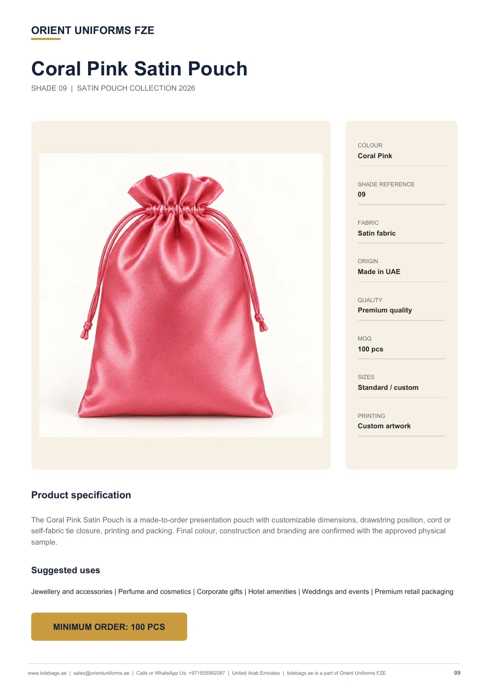 Coral Pink Satin Drawstring Pouches Coral Pink Satin Drawstring Pouches