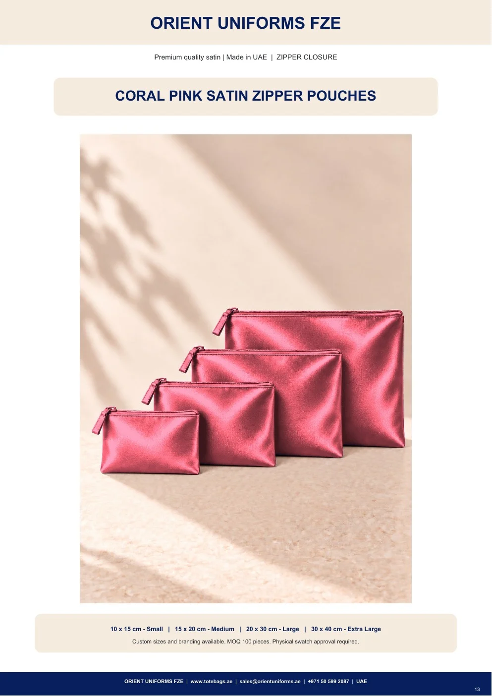 Coral Pink Satin Zipper Pouches