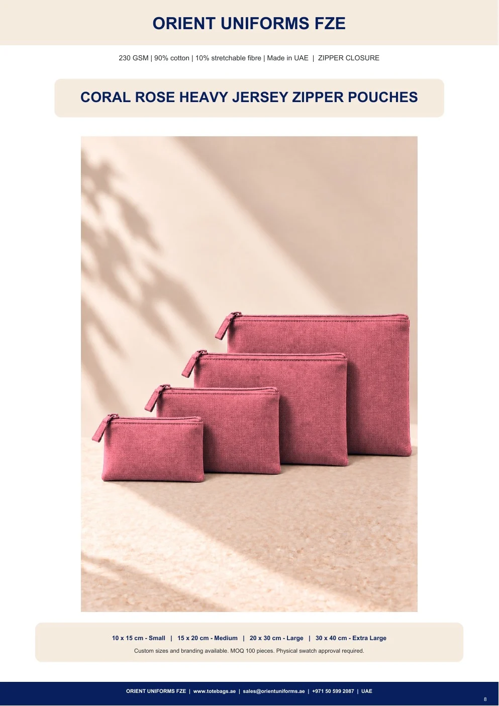Coral Rose Heavy Jersey Zipper Pouches