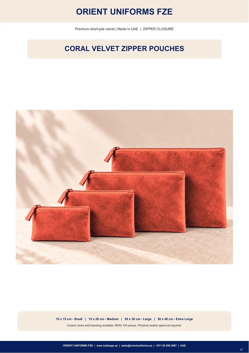 Coral Velvet Zipper Pouches