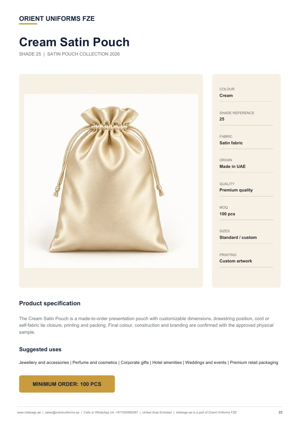 Cream Satin Drawstring Pouches Cream Satin Drawstring Pouches
