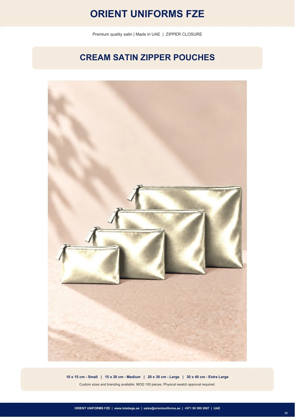 Cream Satin Zipper Pouches