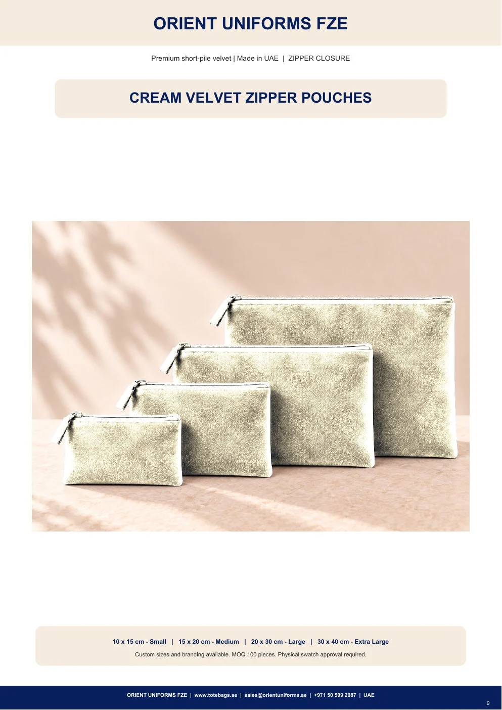 Cream Velvet Zipper Pouches