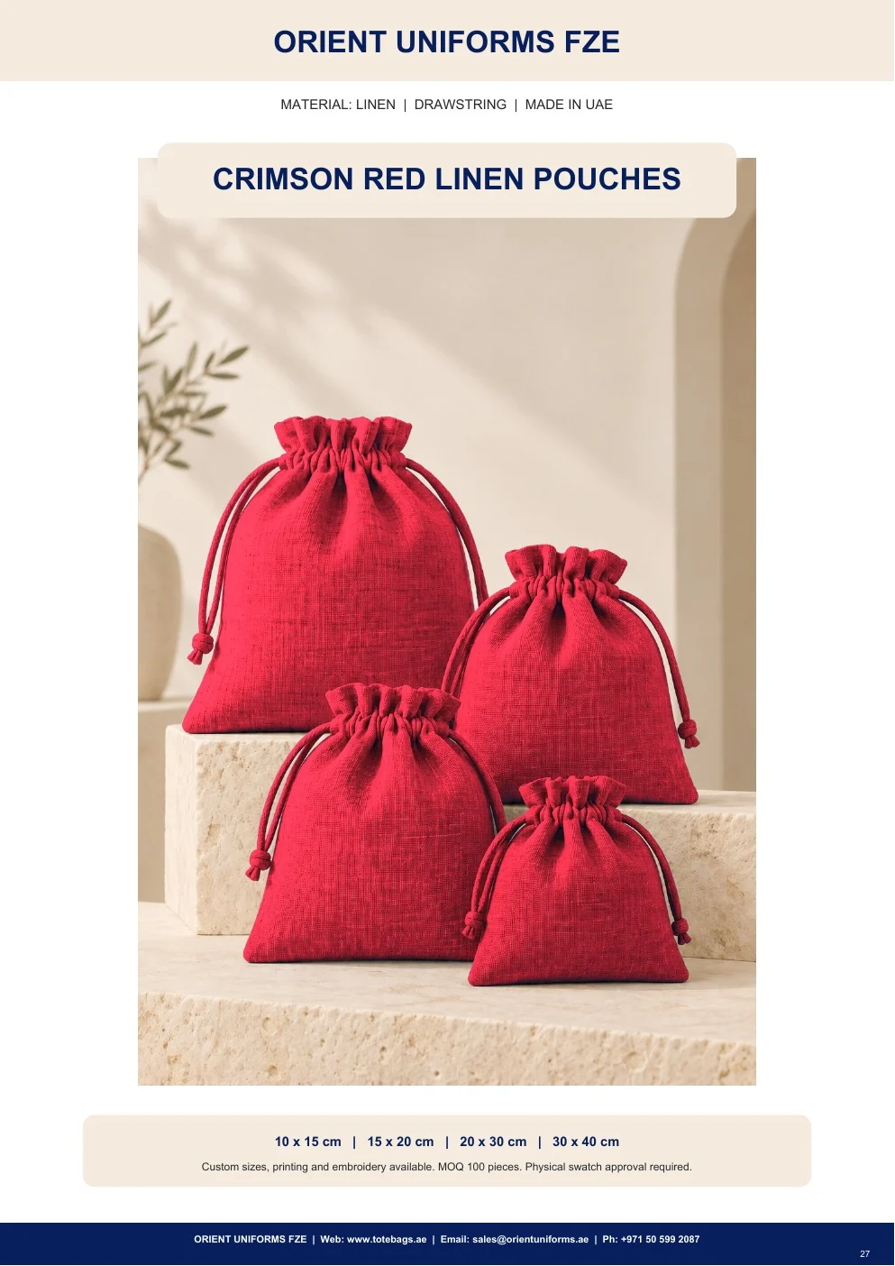 Crimson Red Linen Drawstring Pouches Crimson Red Linen Drawstring Pouches