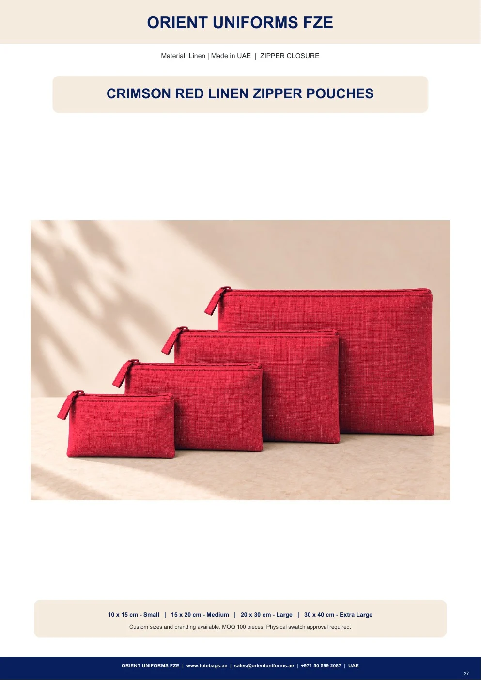 Crimson Red Linen Zipper Pouches
