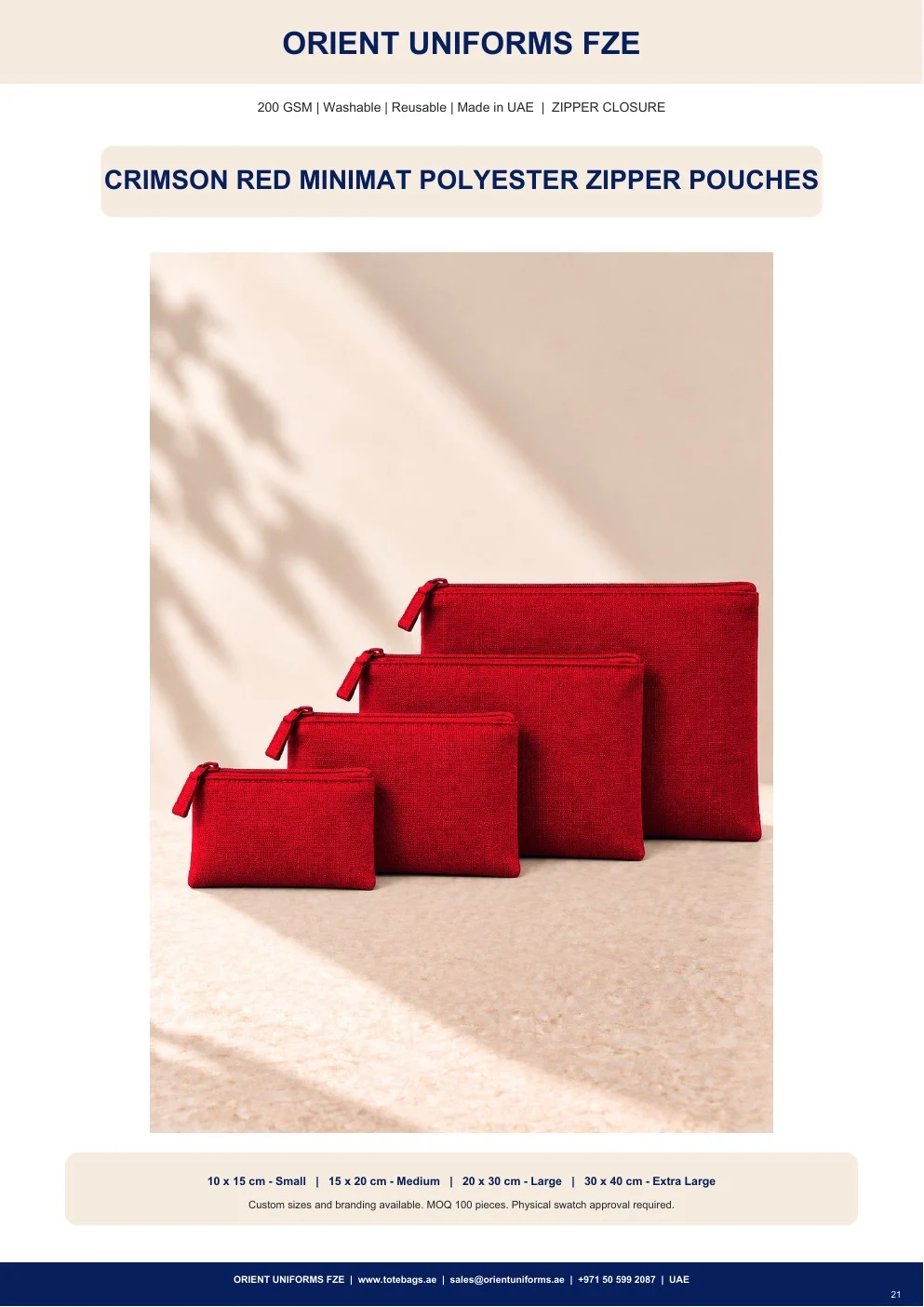 Crimson Red Minimat Polyester Zipper Pouches