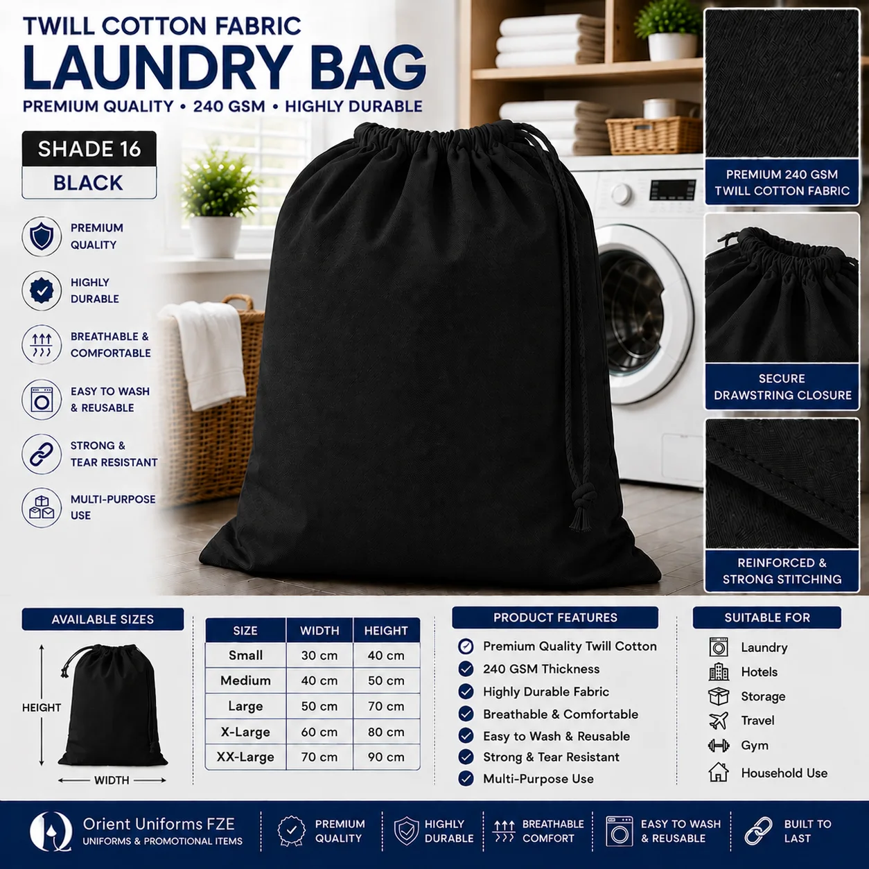 Dark Grey Cotton Commercial Laundry Bag Dark Grey Cotton Commercial Laundry Bag