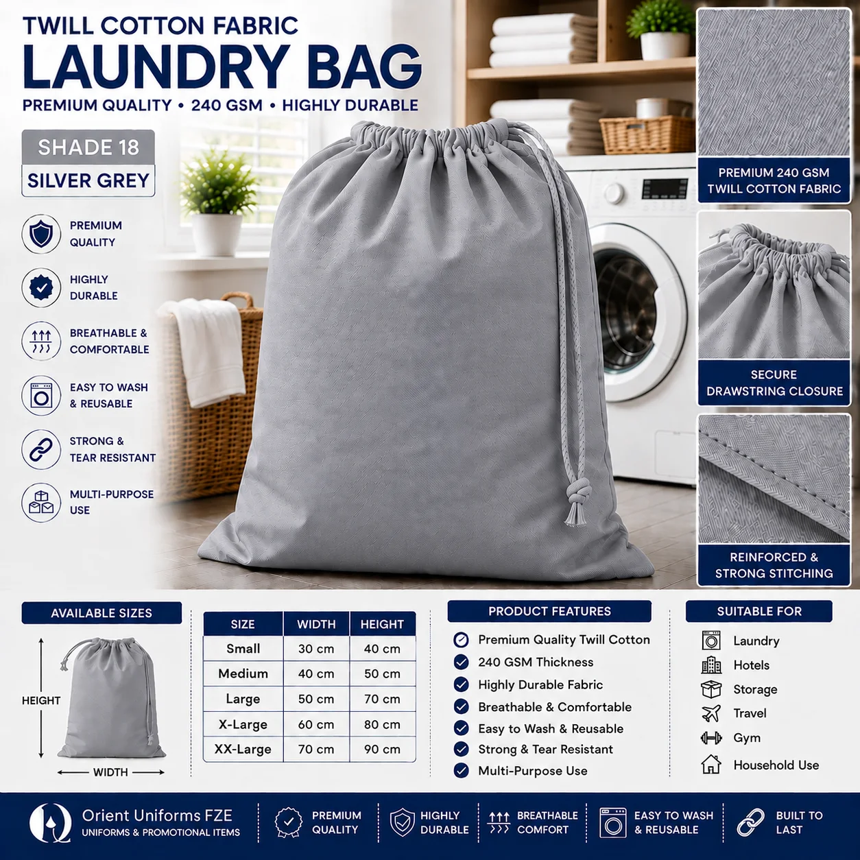 Dark Grey Cotton Guest Laundry Bag Dark Grey Cotton Guest Laundry Bag