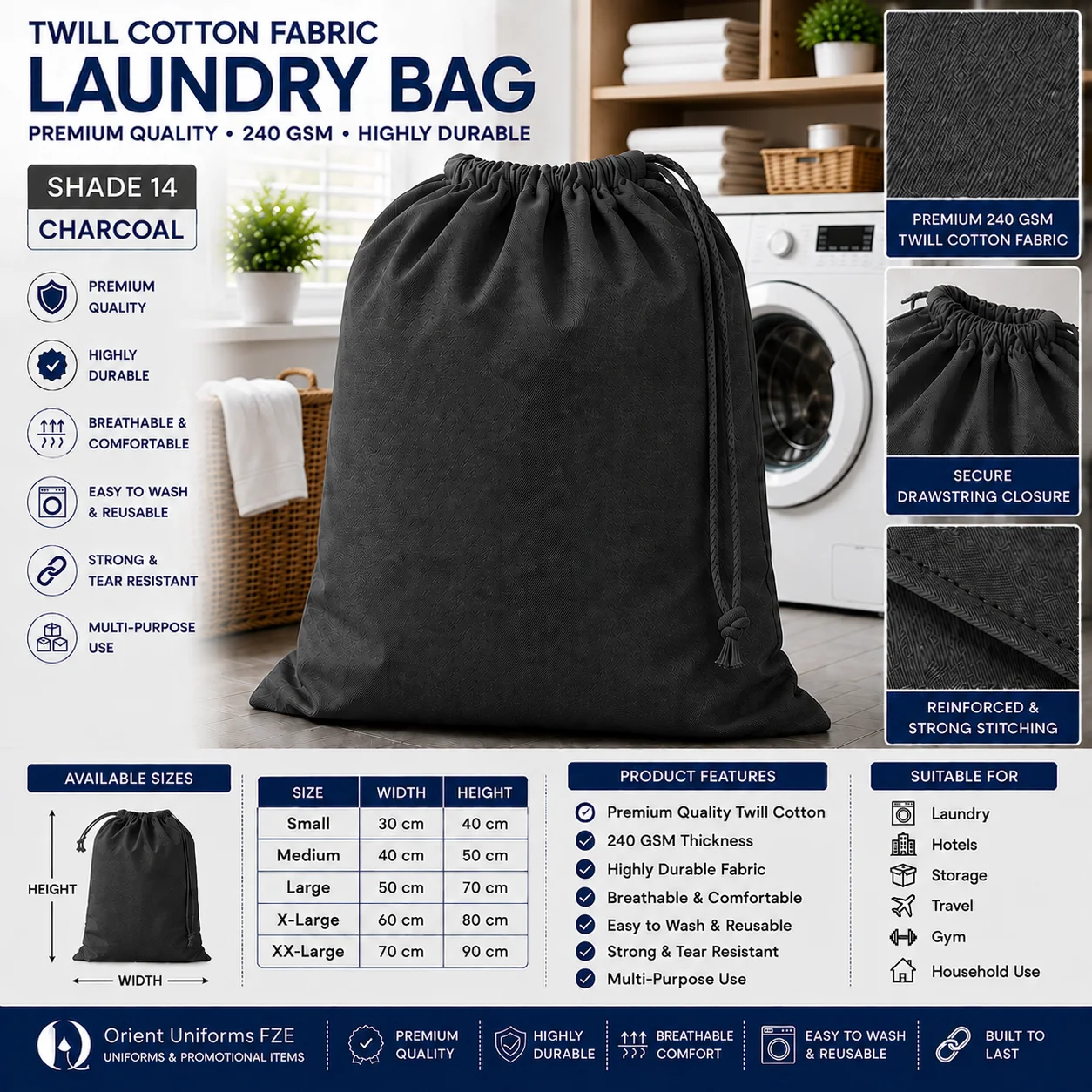Dark Grey Cotton Hotel Laundry Bag Dark Grey Cotton Hotel Laundry Bag