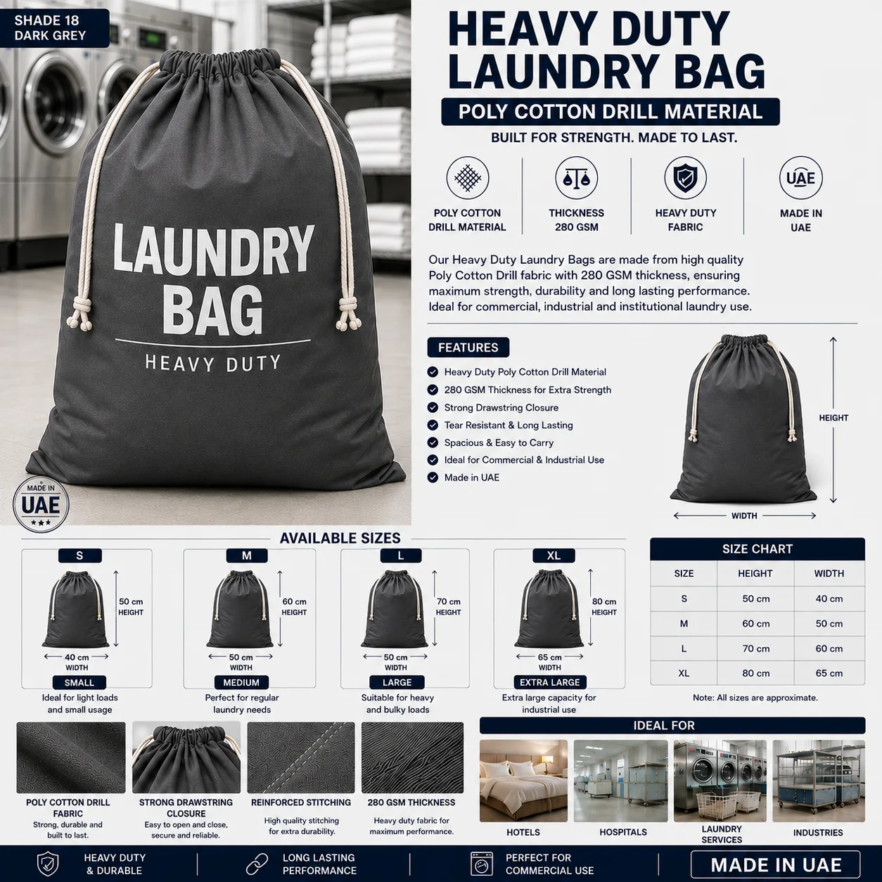 Dark Grey Heavy Duty Drill Commercial Laundry Bag Dark Grey Heavy Duty Drill Commercial Laundry Bag