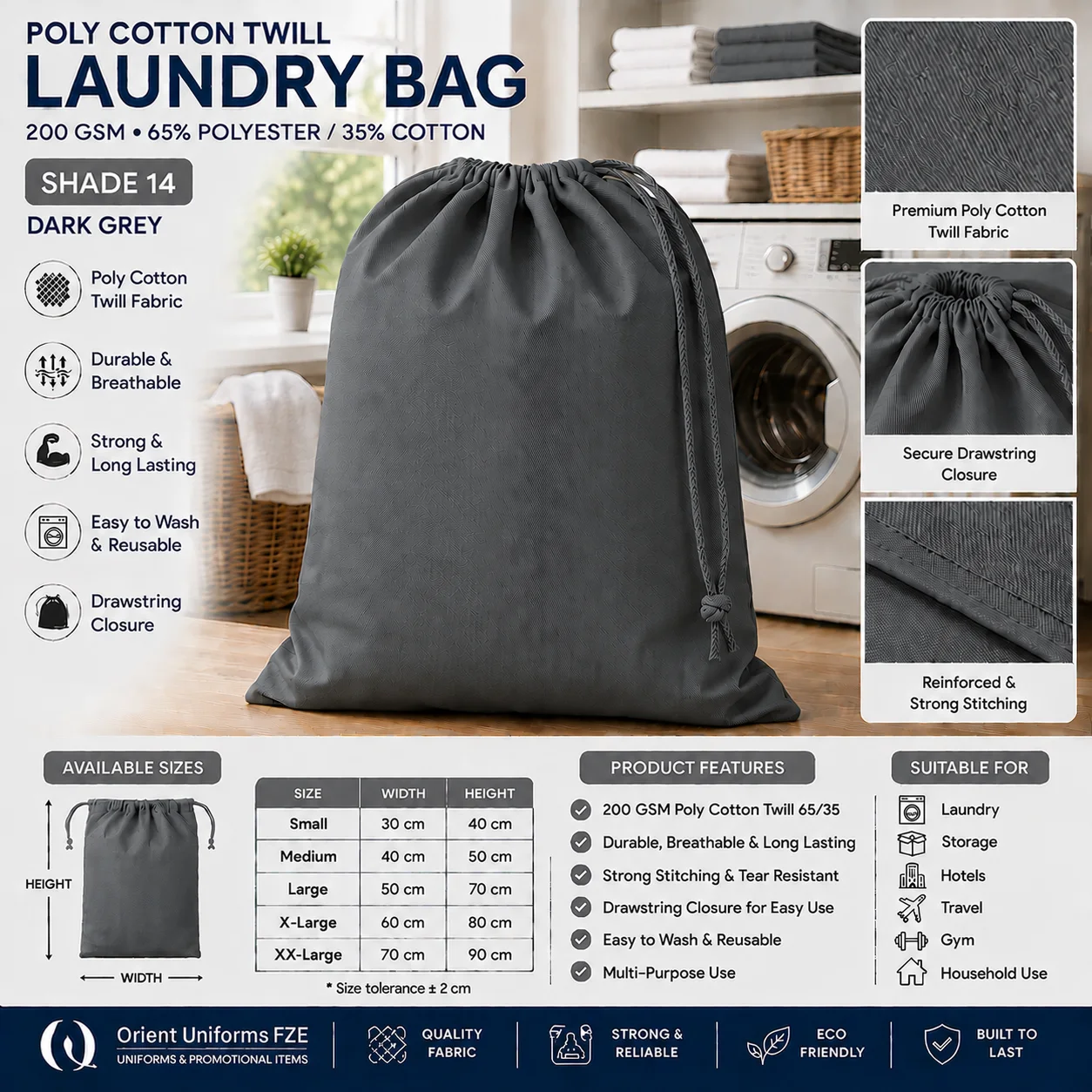 Dark Grey Poly Cotton Housekeeping Laundry Bag Dark Grey Poly Cotton Housekeeping Laundry Bag