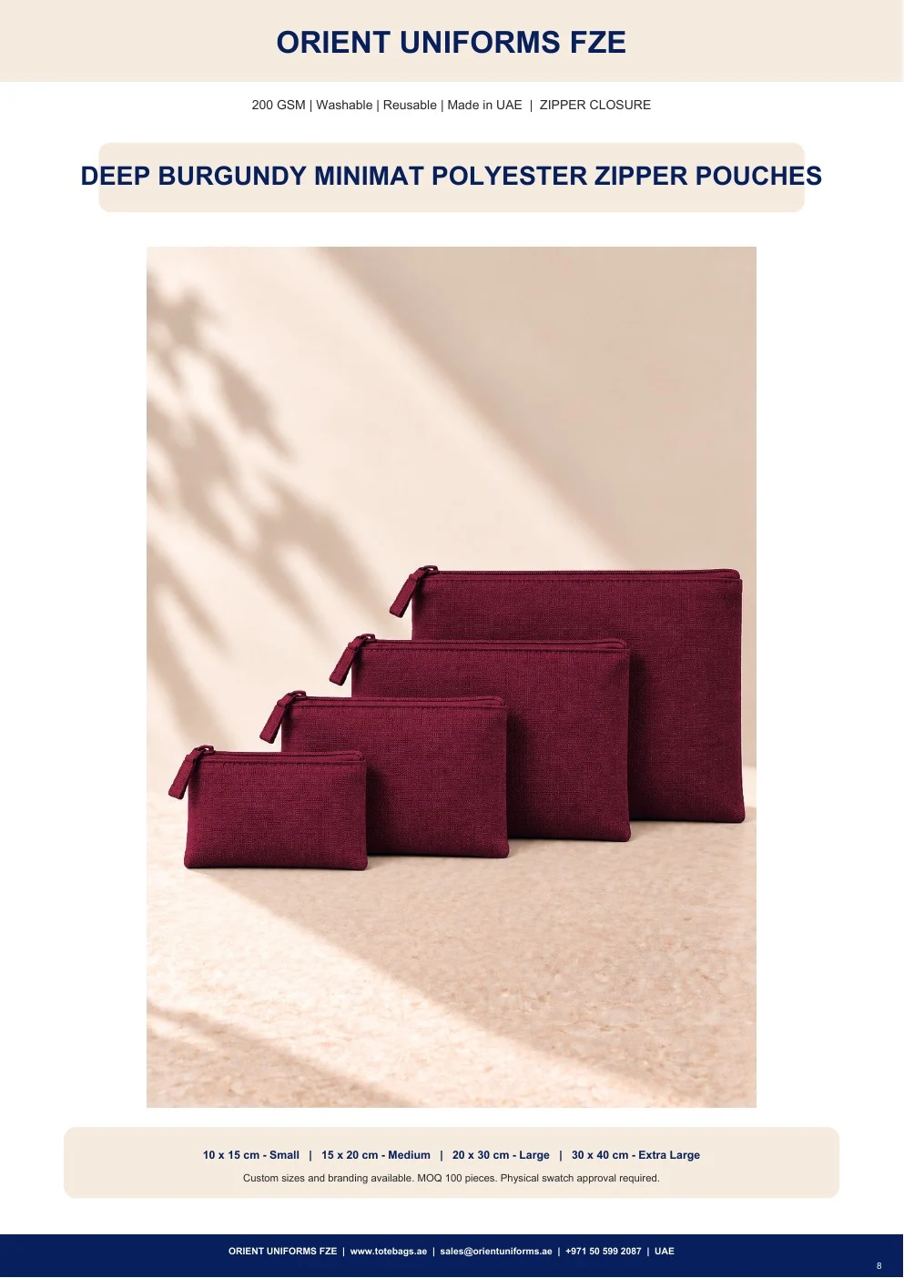 Deep Burgundy Minimat Polyester Zipper Pouches
