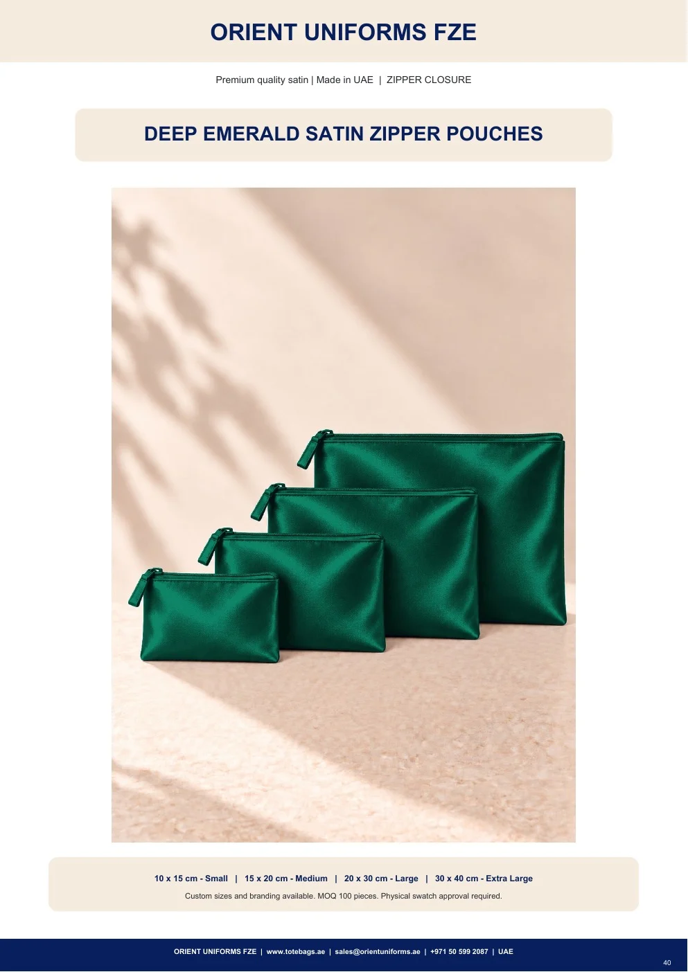 Deep Emerald Satin Zipper Pouches