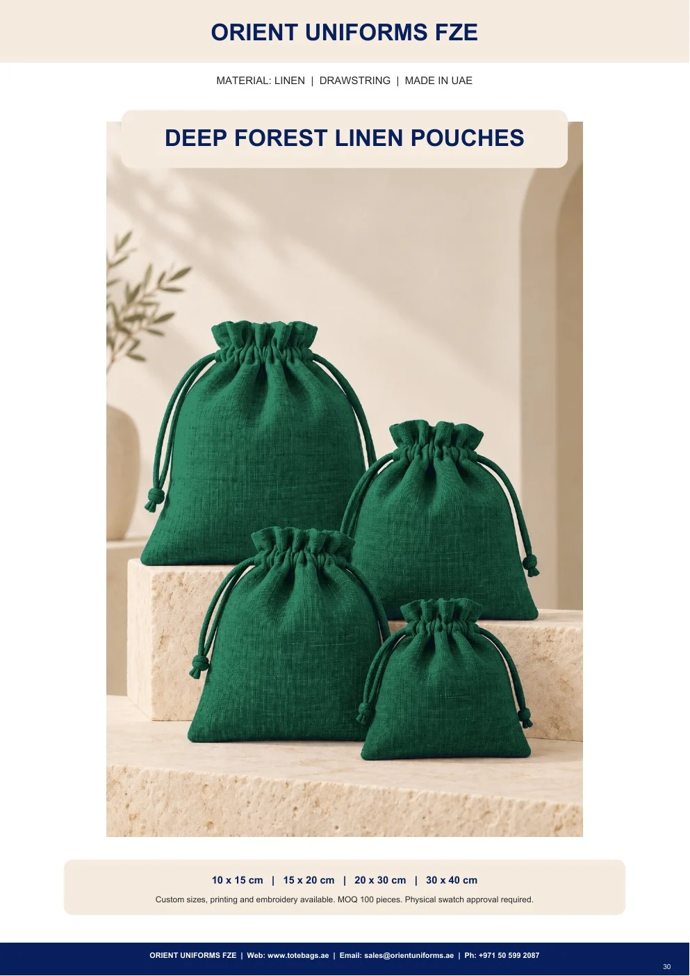 Deep Forest Linen Drawstring Pouches Deep Forest Linen Drawstring Pouches