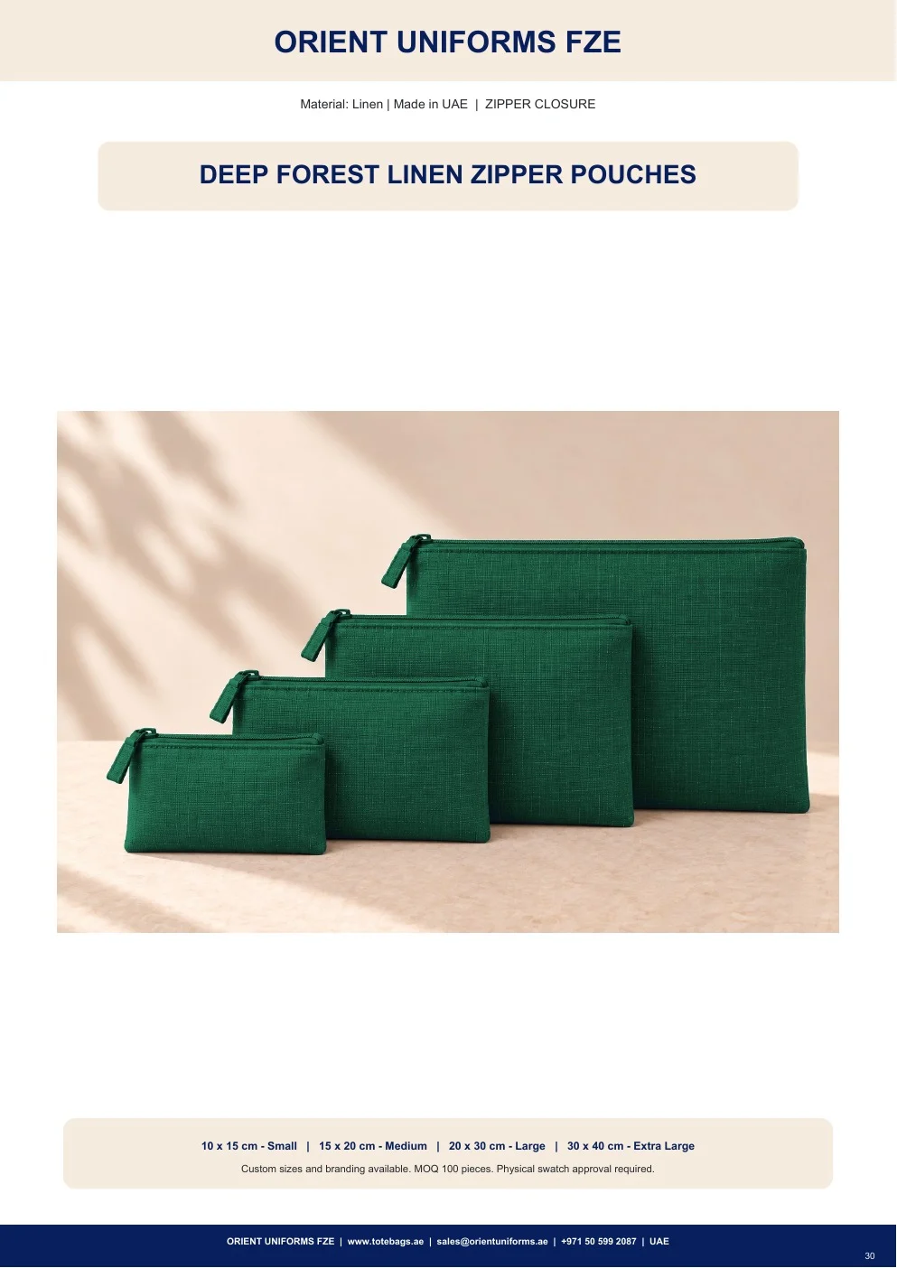 Deep Forest Linen Zipper Pouches