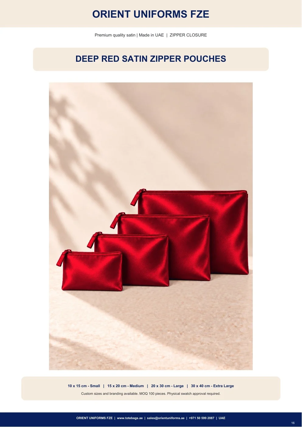 Deep Red Satin Zipper Pouches