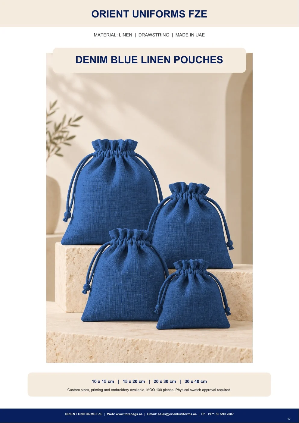 Denim Blue Linen Drawstring Pouches Denim Blue Linen Drawstring Pouches