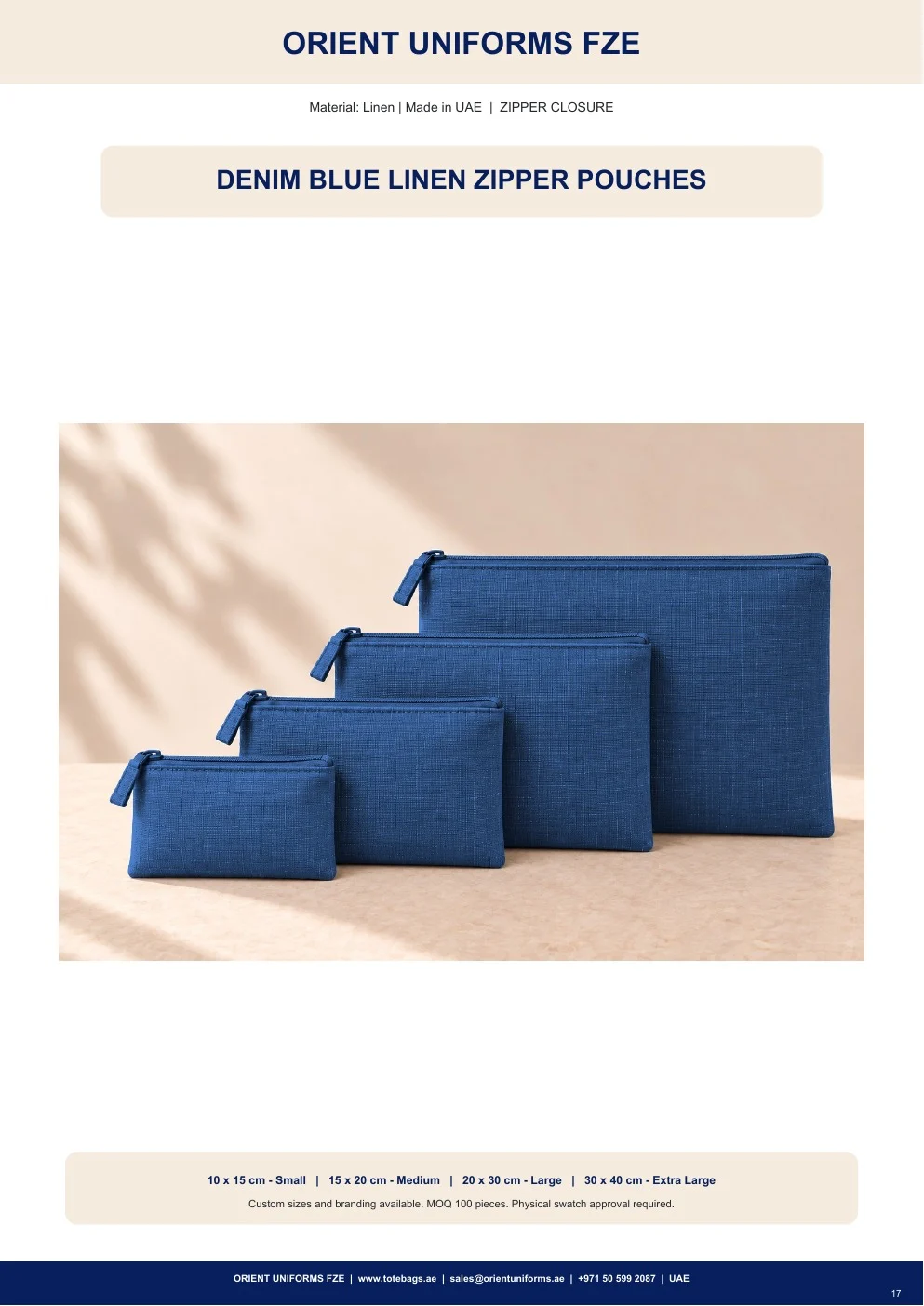 Denim Blue Linen Zipper Pouches
