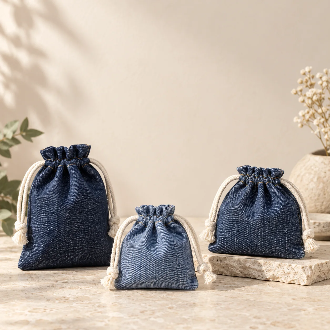 Denim Drawstring Pouches