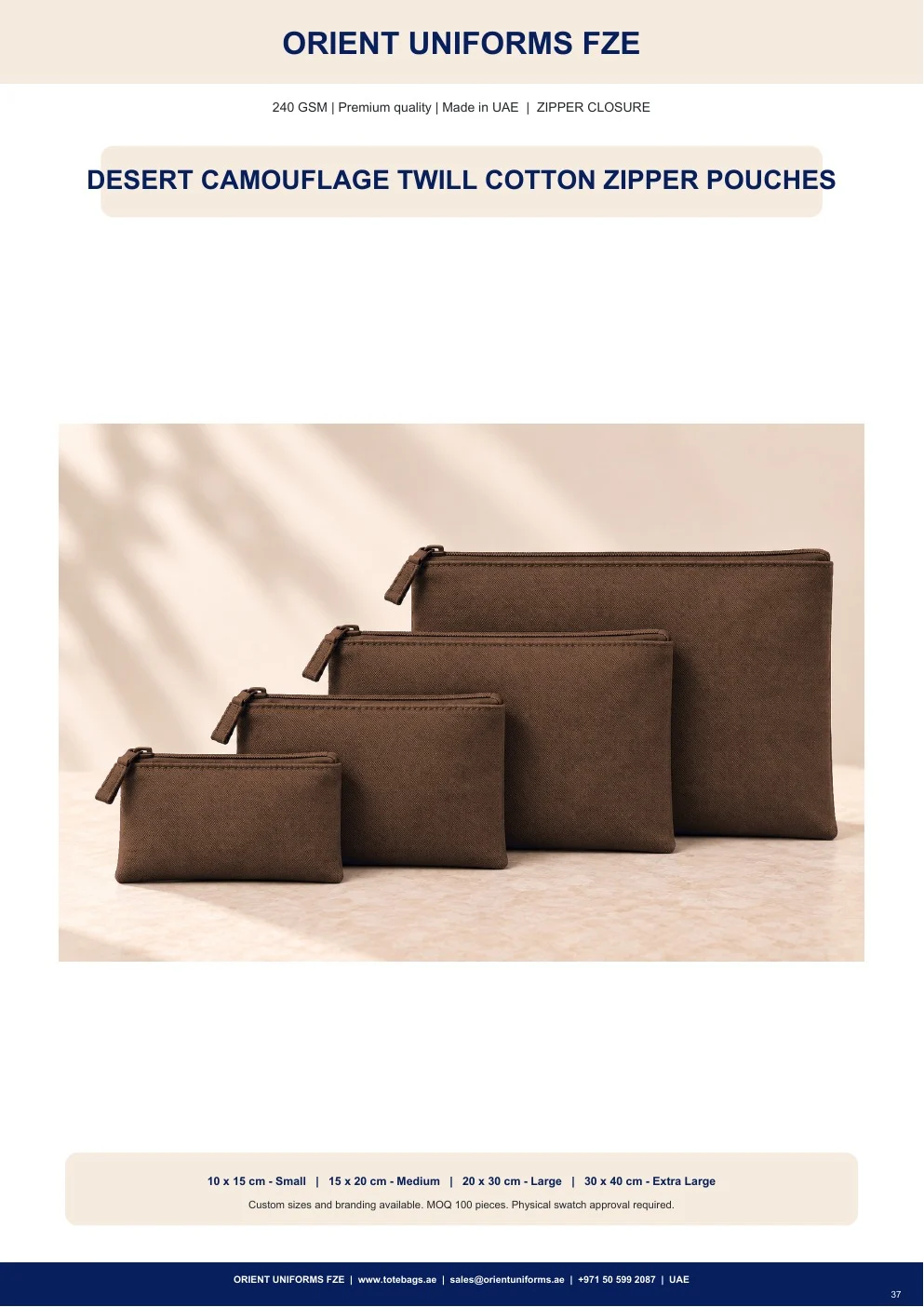 Desert Camouflage Twill Cotton Zipper Pouches