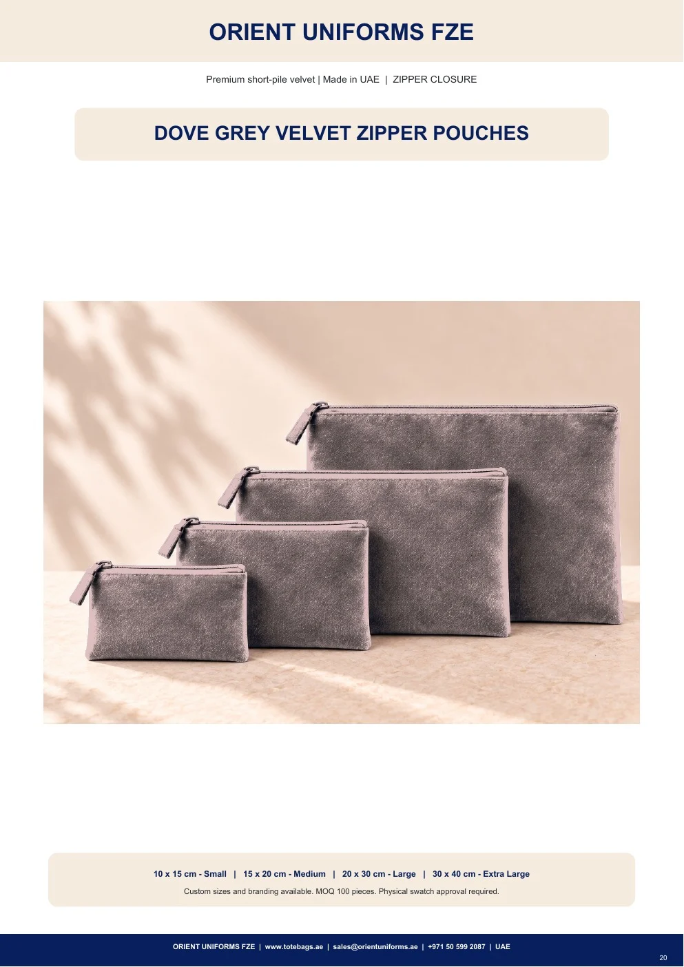 Dove Grey Velvet Zipper Pouches