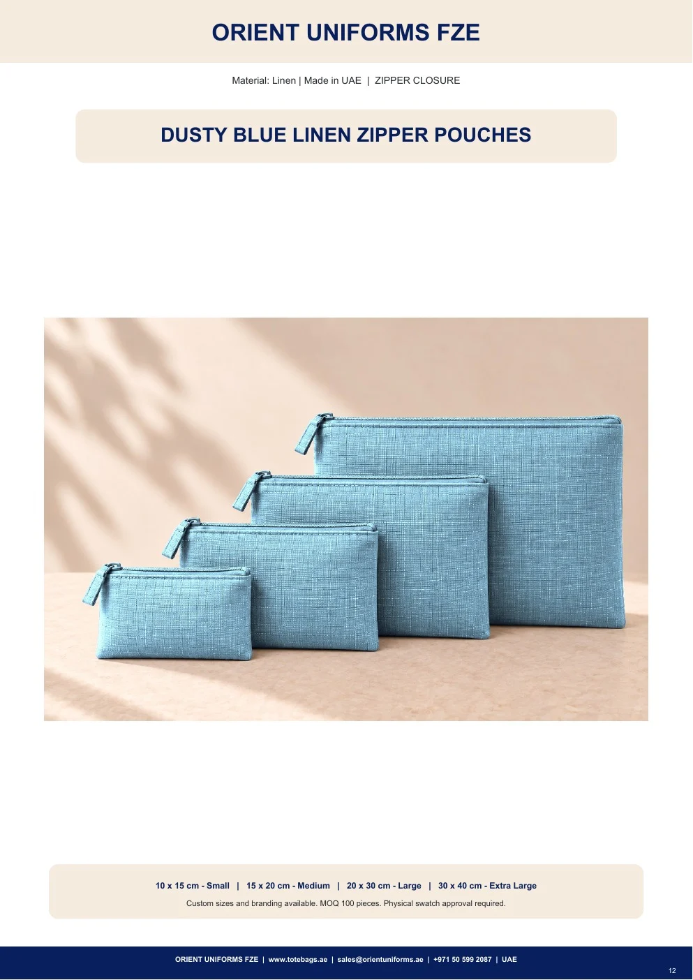 Dusty Blue Linen Zipper Pouches