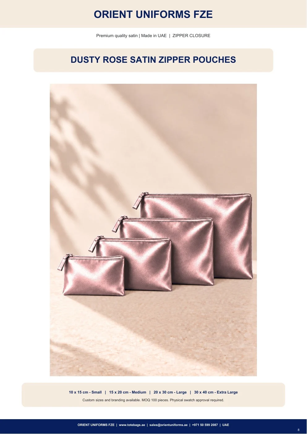 Dusty Rose Satin Zipper Pouches