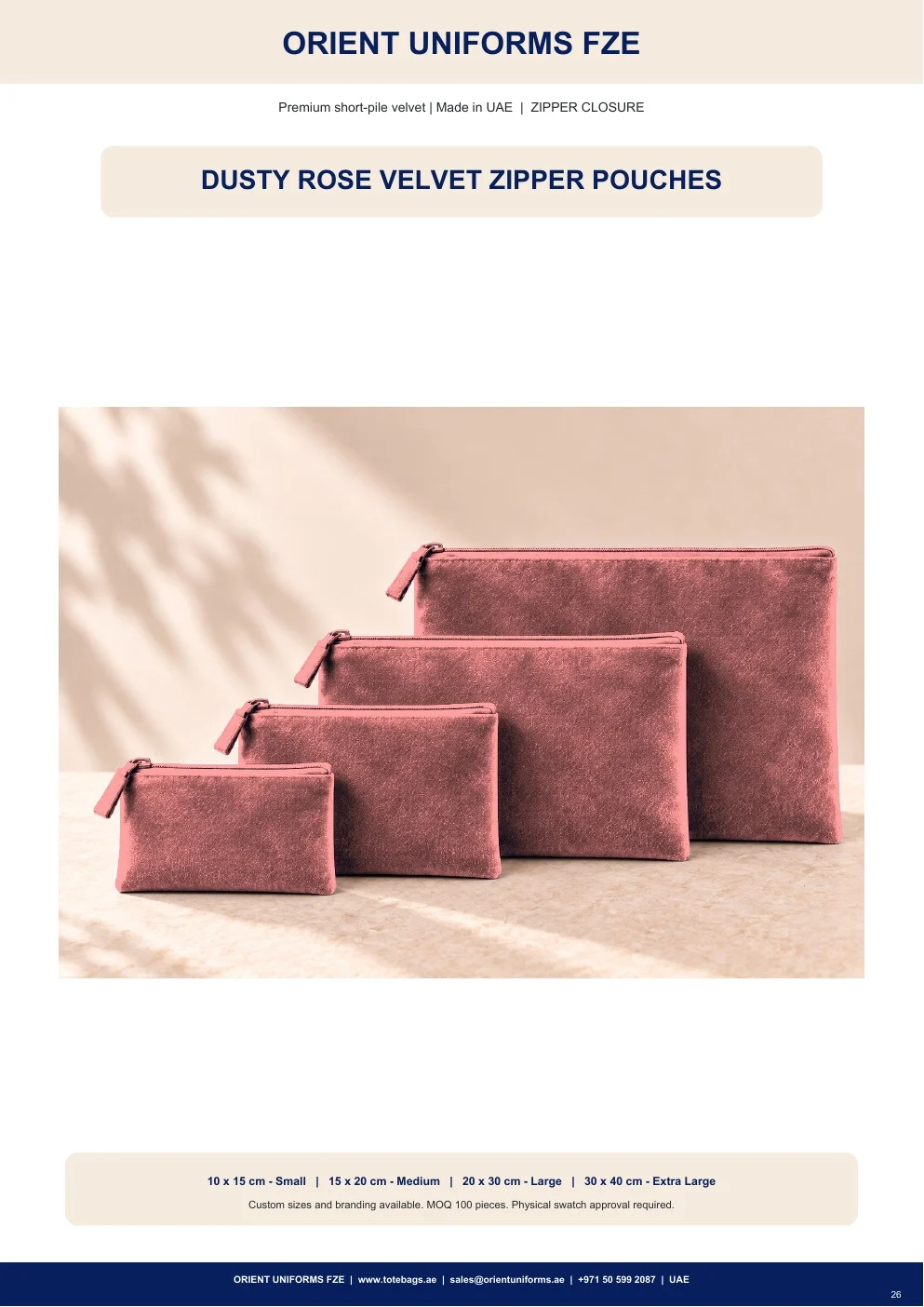 Dusty Rose Velvet Zipper Pouches
