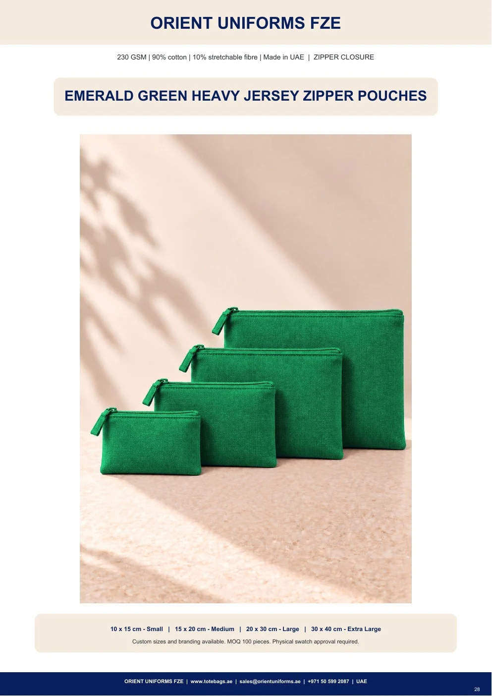 Emerald Green Heavy Jersey Zipper Pouches