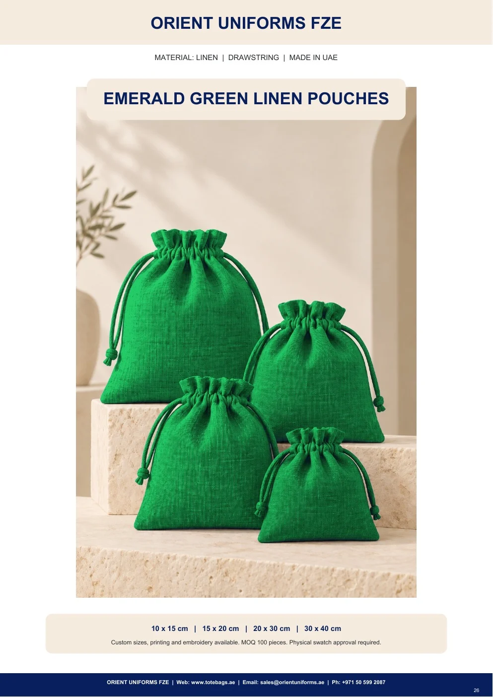 Emerald Green Linen Drawstring Pouches Emerald Green Linen Drawstring Pouches