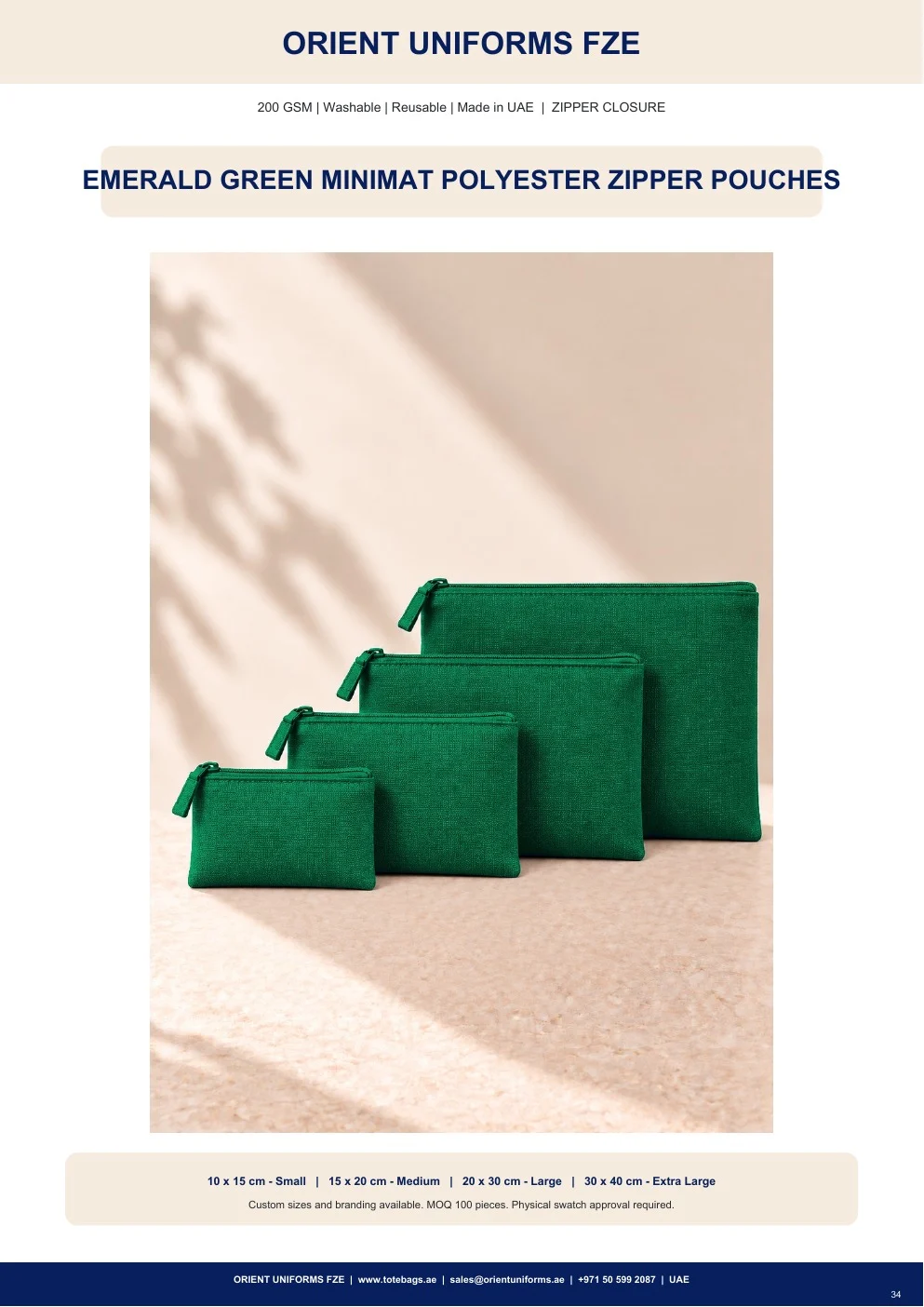 Emerald Green Minimat Polyester Zipper Pouches