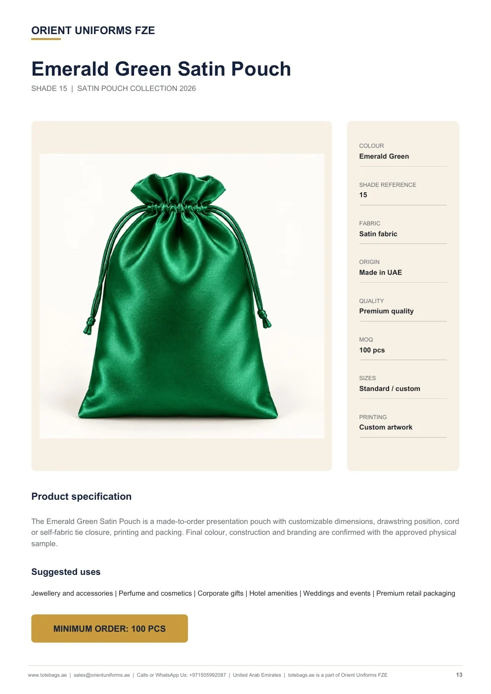Emerald Green Satin Drawstring Pouches Emerald Green Satin Drawstring Pouches