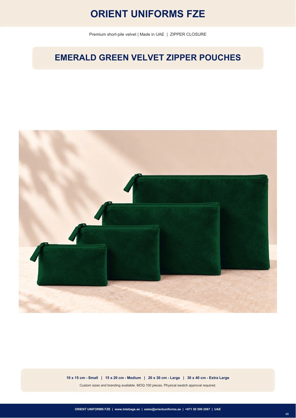 Emerald Green Velvet Zipper Pouches