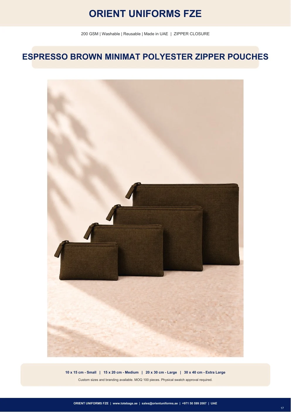 Espresso Brown Minimat Polyester Zipper Pouches