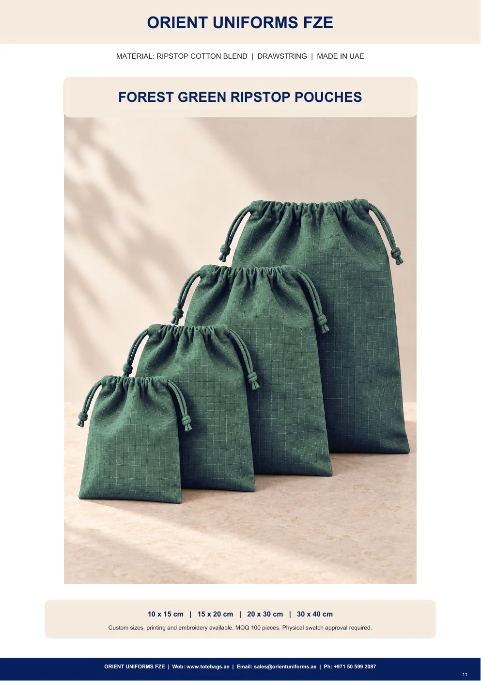 Forest Green Ripstop Drawstring Pouches