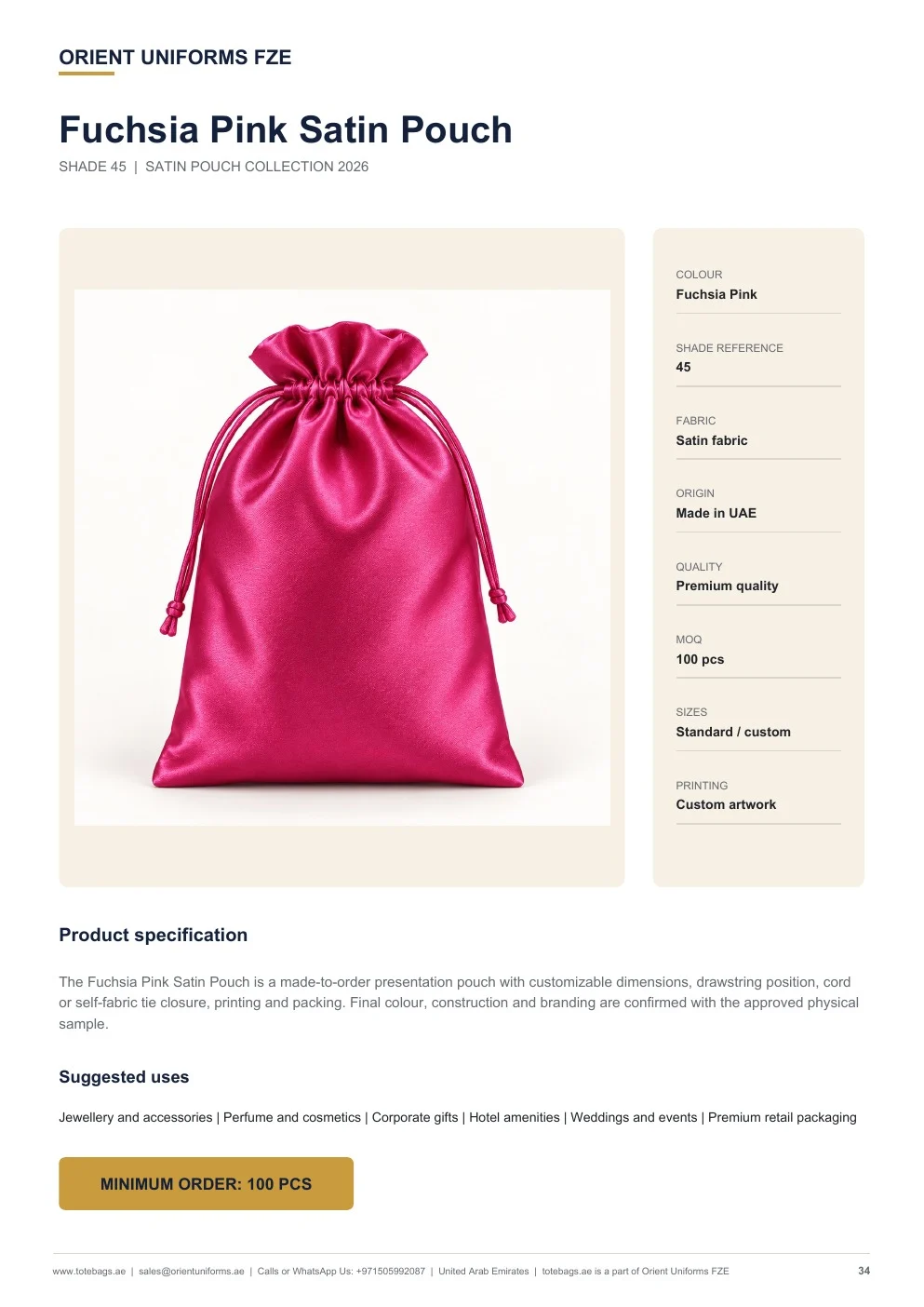 Fuchsia Pink Satin Drawstring Pouches Fuchsia Pink Satin Drawstring Pouches