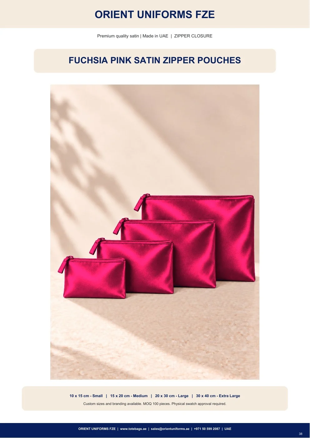 Fuchsia Pink Satin Zipper Pouches