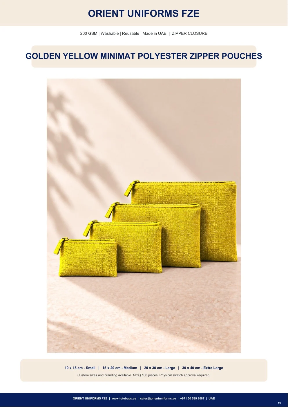 Golden Yellow Minimat Polyester Zipper Pouches