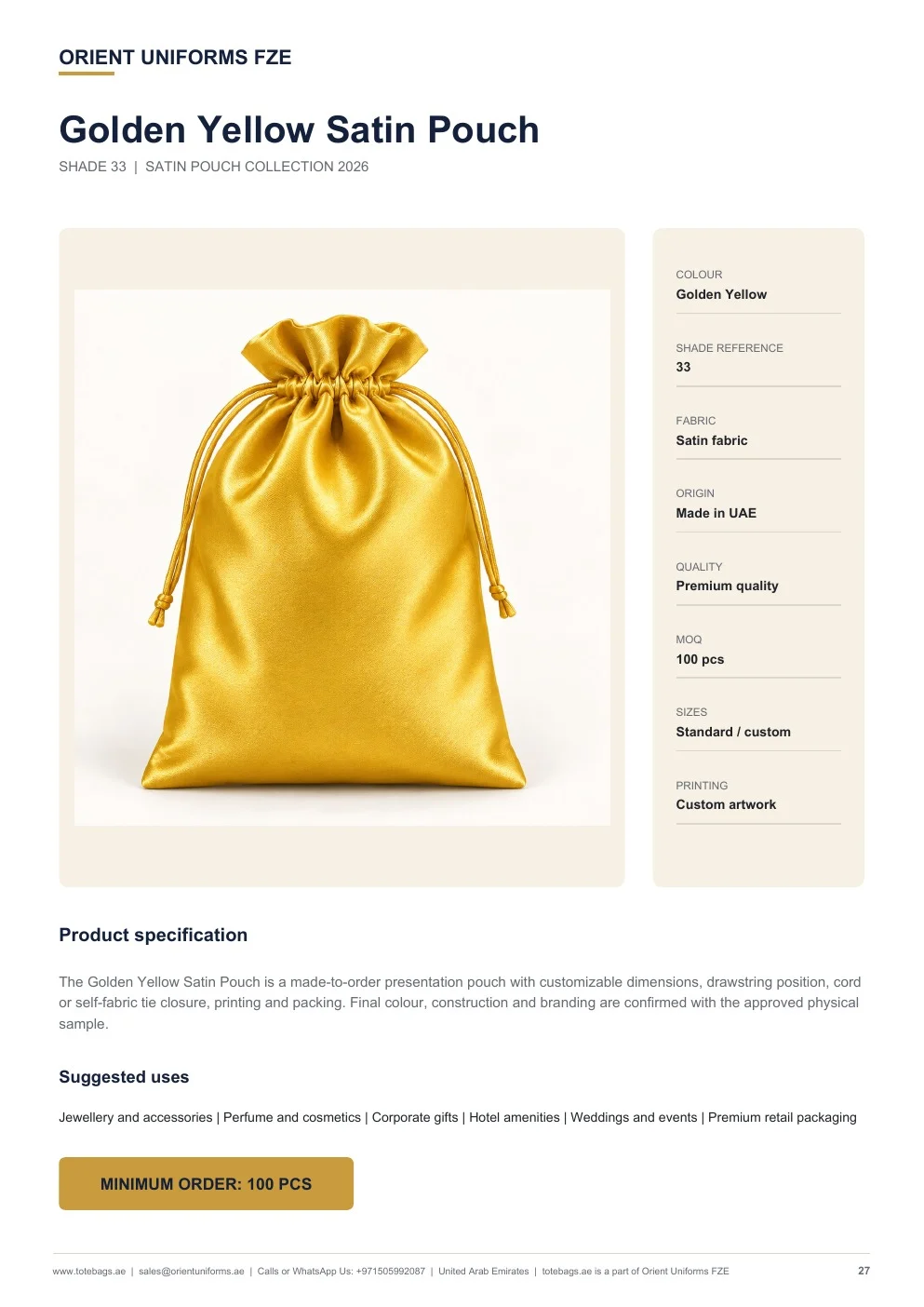 Golden Yellow Satin Drawstring Pouches Golden Yellow Satin Drawstring Pouches