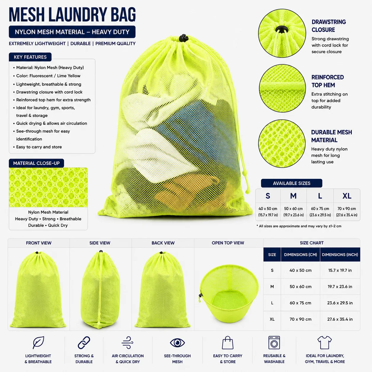 Green mesh laundry bag