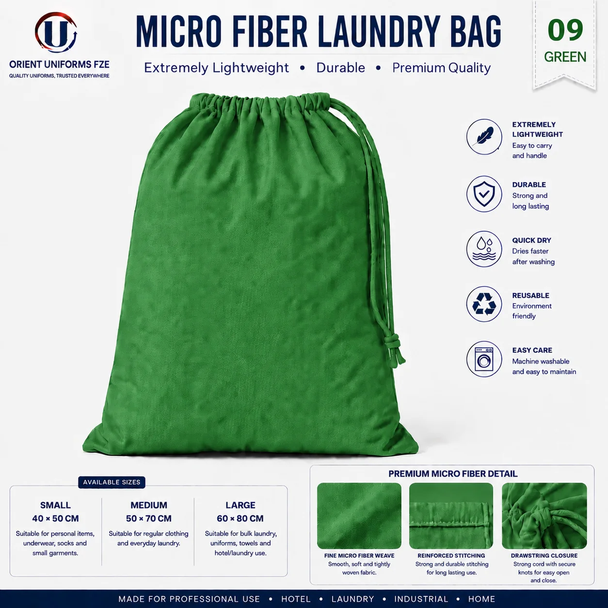 Green Microfiber Hotel Laundry Bag Green Microfiber Hotel Laundry Bag