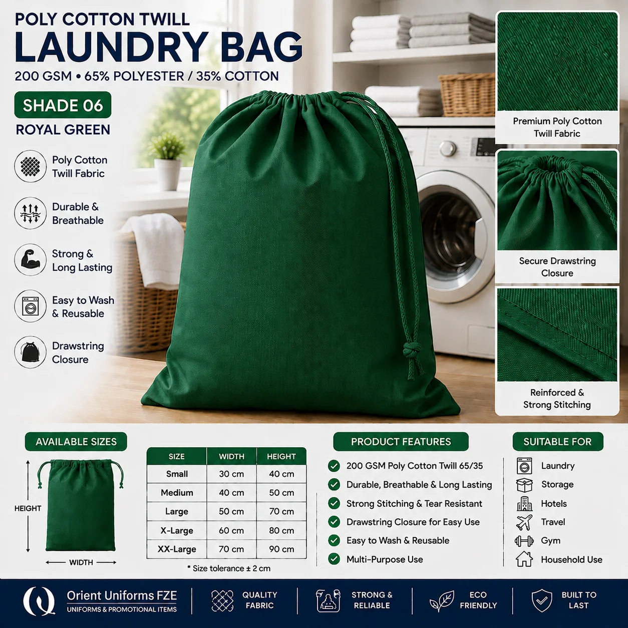 Green Poly Cotton Hotel Laundry Bag Green Poly Cotton Hotel Laundry Bag
