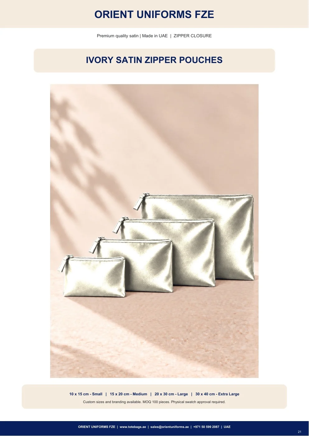Ivory Satin Zipper Pouches