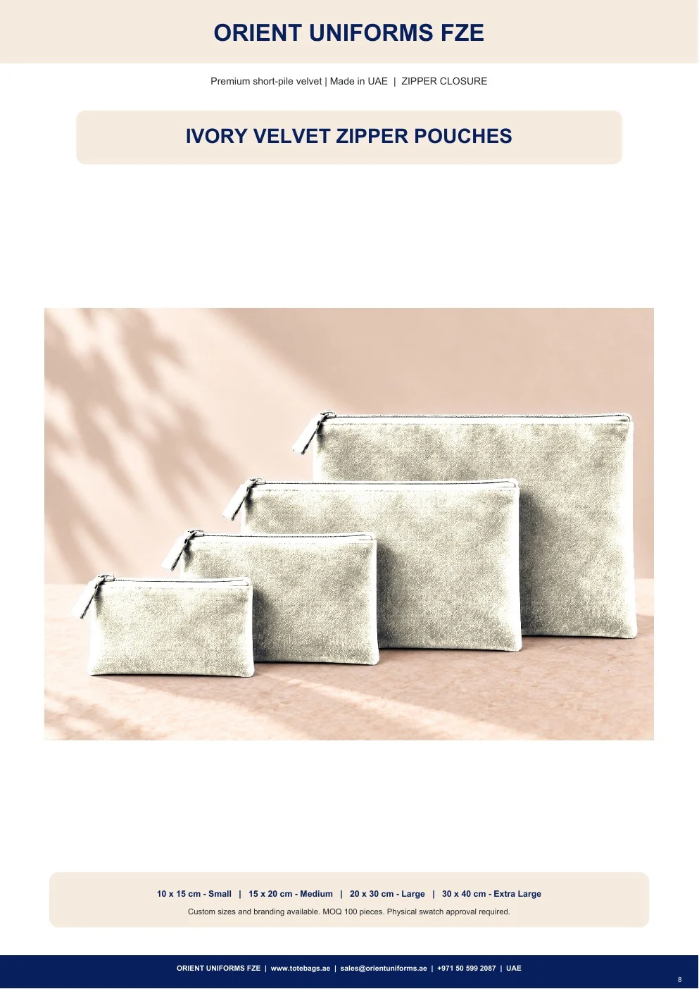 Ivory Velvet Zipper Pouches